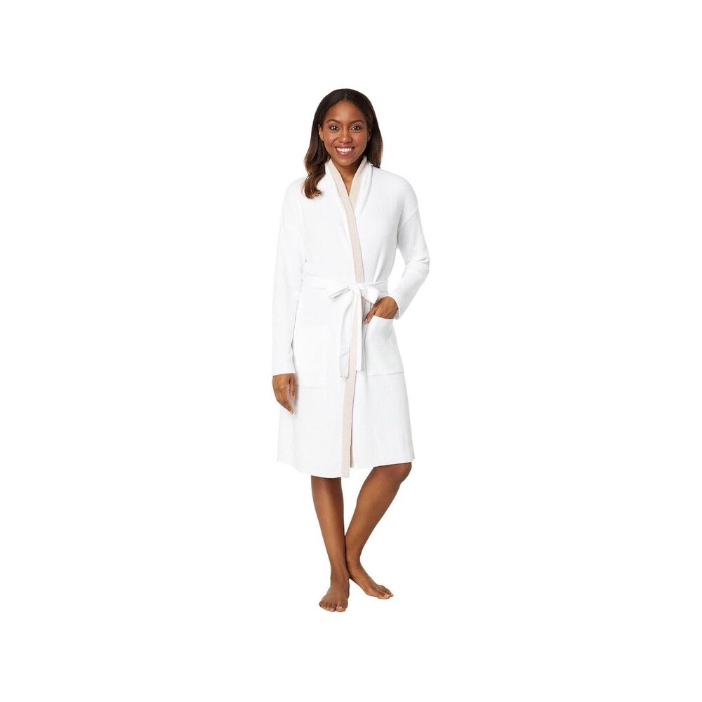 Barefoot Dreams Cozychic Ultra Tipped Ribbed Short Robe Size S/M Seasalt/Shell - Picture 7 of 14
